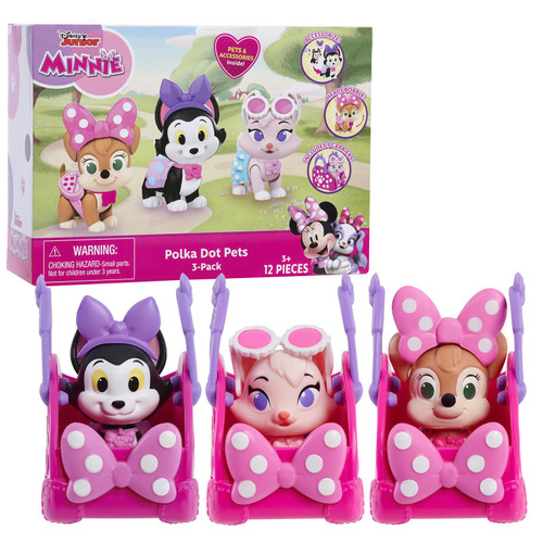 Disney Junior Minnie Mouse Polka Dot Pets 3-Pack Figures, Officially Licensed Kids Toys for Ages 3 Up, Amazon Exclusive