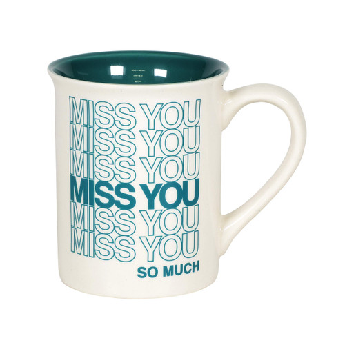 Enesco Our Name is Mud Miss You Repeating Type Coffee Mug, 16 Ounce, Teal and White
