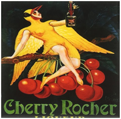 3dRose ct_163615_1 Image of Vintage Liquor Ad with Lady and Cherries on Black-Ceramic Tile, 4-Inch