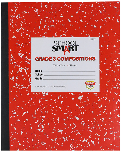 School Smart Skip-A-Line Ruled Composition Book, Grade 3, Red, 48 Pages - 085297