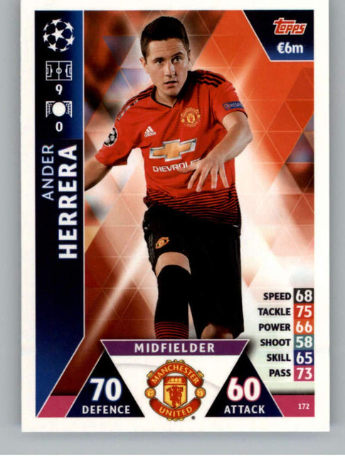2018-19 Topps UEFA Champions League Match Attax #172 Ander Herrera Manchester United FC Soccer Trading Card