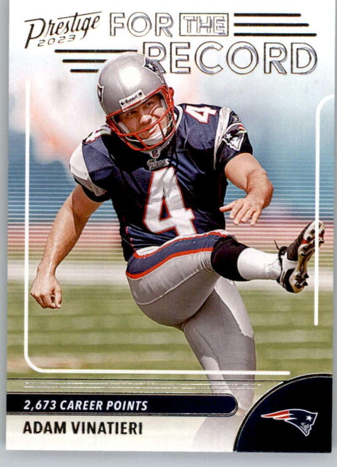 2023 Panini Prestige For the Record #18 Adam Vinatieri New England Patriots NFL Football Trading Card 2023 Panini Prestige For the Record #18 Adam Vinatieri New England Patriots NFL Football Trading Card