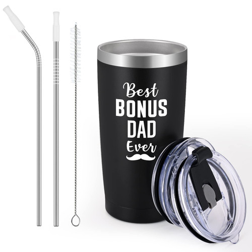 GINGPROUS Bonus Dad Gifts for Dad, Best Bonus Dad Ever Insulated Travel Tumbler, Fathers Gifts Birthday Gifts Christmas Gifts for Bonus Dad Stepdad New Dad Stepfather from Daughter Son, 20oz, Black