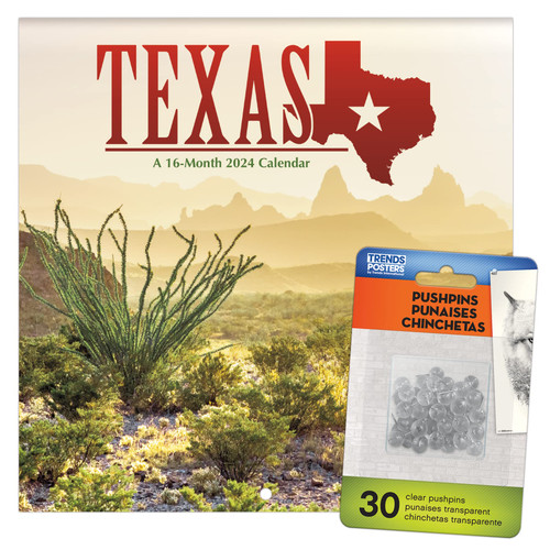 2024 Texas Mini Wall Calendar & Push Pins