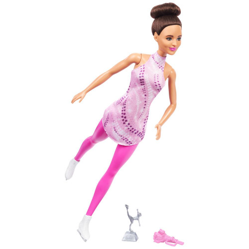 Barbie Careers Fashion Doll & Accessories, Brunette in Removable Pink Skate Outfit with Ice Skates & Trophy Barbie Careers Fashion Doll & Accessories, Brunette in Removable Pink Skate Outfit with Ice Skates & Trophy