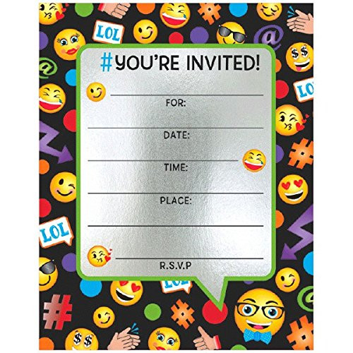 Amscan 494158 Emoticon Large Novelty, Party Supplies Invitation Cards, 6" x 4", Multicolor