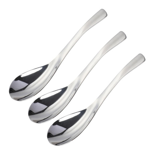 RUNROTOO 3pcs Soup Spoons Asian Teaspoons Silverware Metal Spoon Food Serving Spoons Serving Utensils Stainless Steel Metal Ramen Spoon Tableware Table Spoon Dessert Spoon Dinner Party Mix