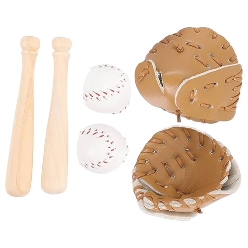 LOGOFUN 2 Sets Dollhouse Accessories Miniature Baseball Bat Glove and Ball 1:12 Mini House Sports Baseball Bat for Doll House Sport Theme Accessories