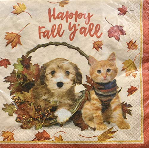Creative Converting Fall Pets 2-ply Cocktail Beverage Paper Napkins, Happy Fall YAll, 20 ct