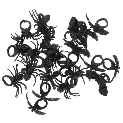Cabilock 24pcs Spider Bat Ring Punk Rings Animal Toys Vintage Rings Halloween Creepy Decorations Halloween Trick Props Halloween Spider Rings Spider Decoration Bat Spider Ring Opening Ring