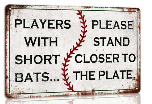 Funny Bathroom Sign Players With Short Bats Please Stand Closer to the Plate Retro Baseball Metal Sign for Home Bar Toilet Bathroom Decor Wall Decorations Art Vintage Sports Poster 8x12 Inch