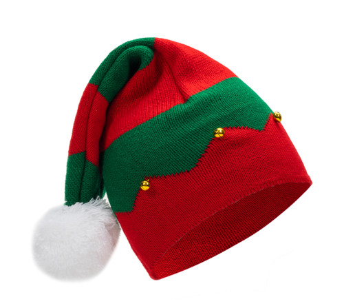 DudWocy Christmas Elf Hats for Women Men Santa Knitted Beanies with Pompom Red Green
