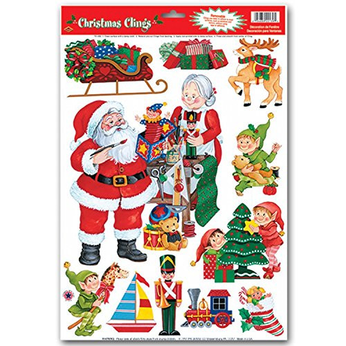 Cristmas Santas Workshop Clings 12in. X 17in. Sh (11/sh) Pkg/3