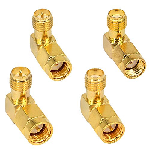 BOOBRIE Kit SMA Connector RP SMA Male to Female Right Angle Coaxial Connector 90 Degree RP SMA to SMA Adapter for WiFi Antenna FPV Drone Low Loss Extension Adapter Pack of 4