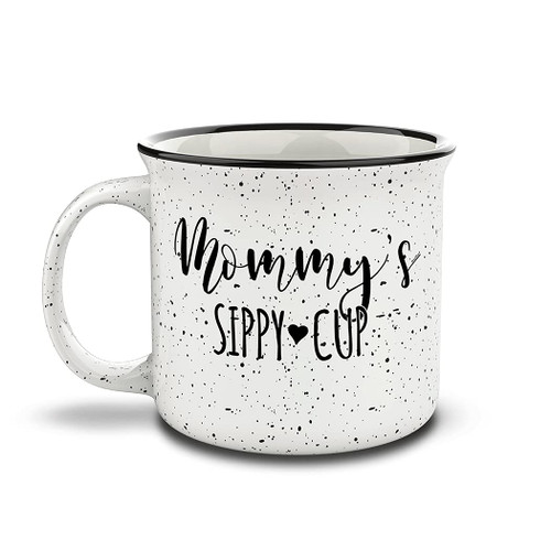 shop4ever Mommy's Sippy Cup Novelty Campfire Speckled Ceramic Coffee Mug Tea Cup, Funny Mother's Day Gift 15 oz. (White)