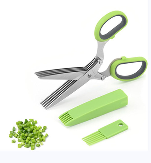 Five Blade Kitchen Salad Scissors, 5 Blade Kitchen Salad Scissors Stainless Steel, Herb Cutter Scissors, Herb Shears with 5 Blades and Cover, Kitchen Salad Scissors
