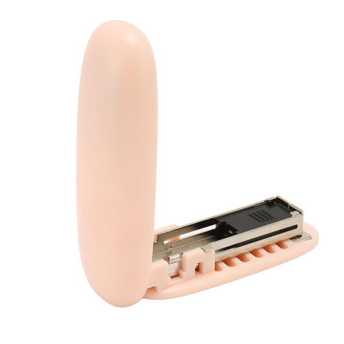 Portable Stapler, Ergonomic Mini Stapler Lightweight Foldable Storage Rounded Shape for School (Pink)