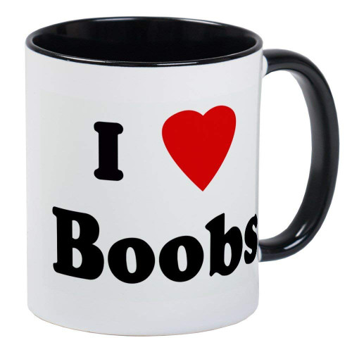 I Love Boobs Mug - Ceramic 11oz RINGER Coffee/Tea Cup Gift Stocking Stuffer