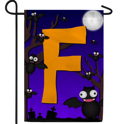 America Forever Monogram Halloween Bat Garden Flag 12.5 x 18 inches Letter F Double Sided Small Flags for Outside, Holiday Party Yard Outdoor Halloween Horror Nights Flag
