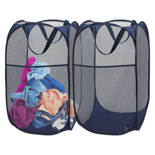 Aplter Collapsible Laundry Baskets Mesh Pop Up Laundry Basket Portable Laundry Hamper, Foldable Clothes Basket Storage Hampers (Blue - 2 Pack)