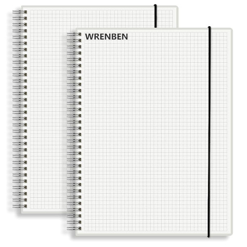 WRENBEN A5 Spiral Notebook 120gsm Graph Paper Notebook 160 Pages Per Hardcover Grid Notebooks 5.7 x 8.3 Inches (2 Pack)