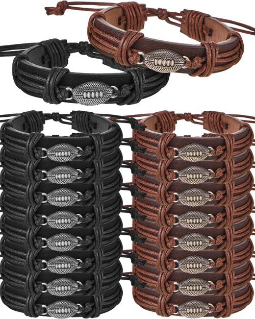 Remuuly 12 Pcs Football Bracelets Adjustable Sports Leather Wrap Bracelets Football Gifts for Men Boys Teen Sport Team Players Football Charm Party Favor, Brown, Black Remuuly 12 Pcs Football Bracelets Adjustable Sports Leather Wrap Bracelets Football Gifts for Men Boys Teen Sport Team Players Football Charm Party Favor, Brown, Black