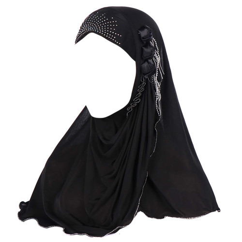 Suillty Elegant Rose and Beads Muslim Hijab for Women Islamic Ramadan Long Hejab Soft Head Scarf Shawl Wrap