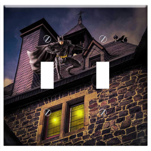 Switch Plate Double Toggle - Architecture Old Building Fantasy Bat Man