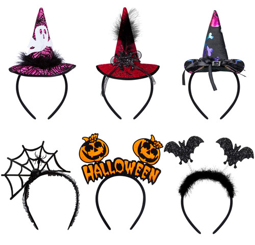 Halloween Headband, Pumpkin Bat Halloween Headbands for Women Halloween Witch Hat Headbands Spider Web Headwear Costume Party Holiday Accessories Dress Up Gift Decorations Set of 6