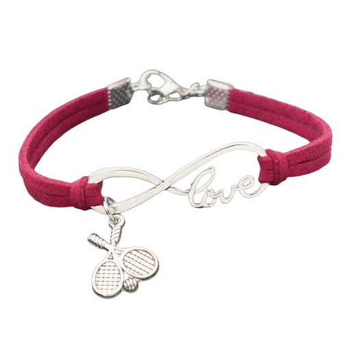 Girls Tennis Bracelet- Infinity Love Tennis Racket Charm Bracelet, Tennis Jewelry for Tennis Players, Tennis Gift for Women, Teens and Girls (Hot Pink)