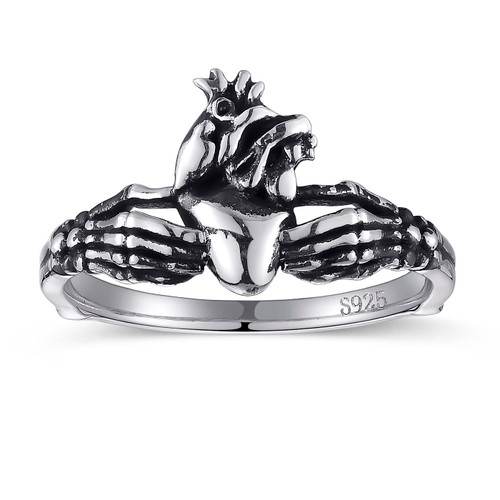 AVECON Skull Claddagh Heart Rings 925 Sterling Silver Statement Rings Stackable Ring for Women Girls Native Heart Model Rings Size 8