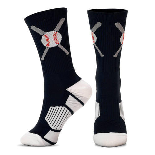 ChalkTalkSPORTS Baseball Adult Woven Mid-Calf Socks | Crossed Bats | Black