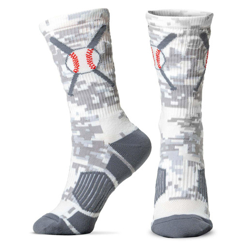 ChalkTalkSPORTS Baseball Youth Athletic Woven Mid-Calf Socks | Crossed Bats | Digital Camo