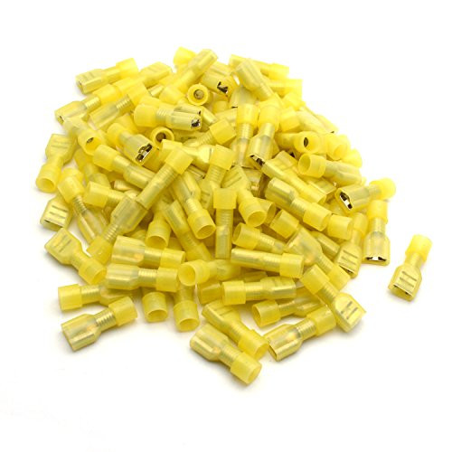 Antrader 100pcs 12-10 Gauge Nylon Yellow Male Fully Insulated Quick Disconnects Wire Spade Crimp Terminal