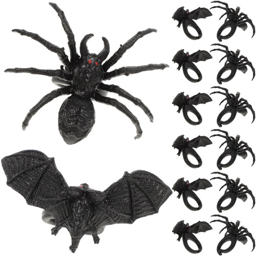 Vaguelly 24pcs Spider Bat Ring Halloween Party Ring Halloween Finger Rings Halloween Party Favors Halloween Kids Costume Gothic Ring Halloween Spider Rings Plastic Creepy Artificial Miss