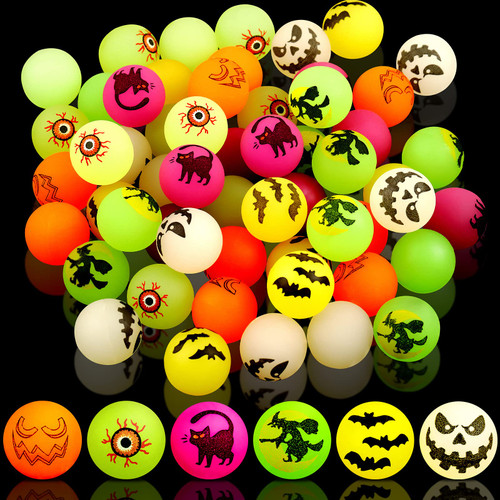 60 Pieces Halloween Glowing Bouncing Ball Eyeball Bat Pumpkin Bouncing Ball 6 Styles Luminous Bouncy Ball Glow in the Dark Bouncing Ball for Halloween Party Favor Trick or Treat Bag Filler Game Reward