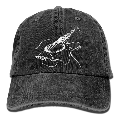 Unisex Acoustic Guitar 1 Vintage Jeans Baseball Cap Classic Cotton Dad Hat Adjustable Plain Cap Black