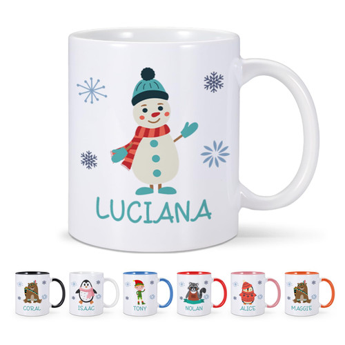 Christmas Mugs, Personalized Name Christmas Coffee Mug, Xmas Ceramic Hot Chocolate Cocoa Mugs for Kids, 11oz Customized Tea Cups, Funny Christmas Snowman Elf Mug, Personalized Christmas Gifts