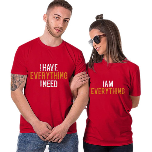 aihihe Wedding Matching Valentine's Day T-Shirt Couples T-Shirts for Boyfriend & Girlfriend Letter Print Tees Red