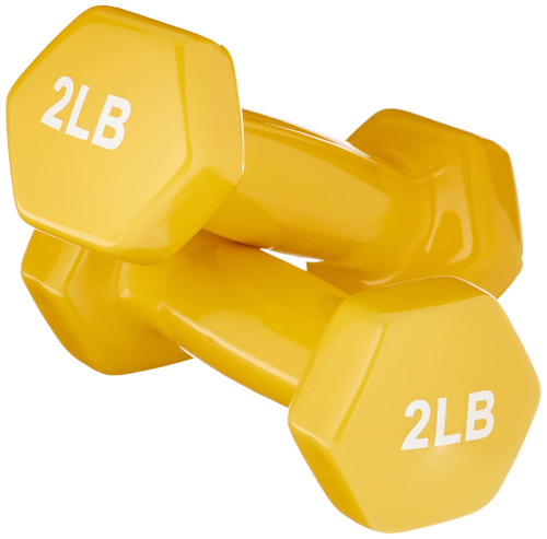 Amazon Basics Vinyl Hexagon Workout Dumbbell Hand Weight, 2 Pounds, Set of 2, Yellow