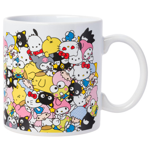Silver Buffalo Sanrio Hello Kitty and Friends Featuring Badtz-Maru, Keroppi, My Melody, Pochacco, Chococat, Pompompurin, and Little Twin Stars Ceramic Mug, 20 Ounces