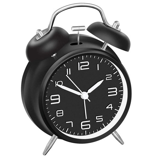 ERWUDEling Twin Bell Alarm Clock, 4 Inches Twin Bell Loud Alarm Clock for Heavy Sleepers, Backlight, Battery Operated Old Fashioned Alarm Clock for Bedrooms (Black)