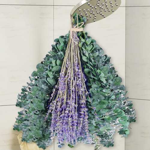 Eucalyptus for Shower 50 Pcs Hanging Dried Eucalyptus Stems 17" & Lavenders Flowers Bundles 100% Made from Real Eucalyptus Leaves Wedding Decor Home Decor Room Decor DIY Artificial Plants Green
