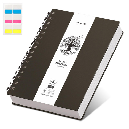 AHGXG Spiral Notebook College Ruled - Spiral Journal A5 Smal Notebooks for Work, 100GSM Thick Paper, Plastic Hardcover, for Office School Writing Notes,5.7" x 8.3", Coffee
