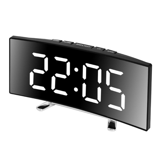 Bobuluo Alarm Clocks for Bedrooms, Digital Clock Desk Clock Adjustable Time Date Temperature Display Night Mode LED Clock Curved Screen Alarm Clock for Home, Bedroom, Office, Gifts (White)