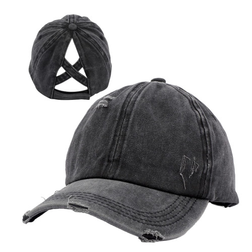 Criss Cross Ponytail Hat Washed Distressed Baseball Cap Adjustable High Messy Bun Ponycap for Women Black Criss Cross Ponytail Hat Washed Distressed Baseball Cap Adjustable High Messy Bun Ponycap for Women Black