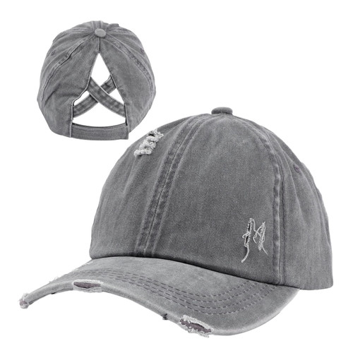 Criss Cross Ponytail Hat Washed Distressed Baseball Cap Adjustable High Messy Bun Ponycap for Women Grey Criss Cross Ponytail Hat Washed Distressed Baseball Cap Adjustable High Messy Bun Ponycap for Women Grey