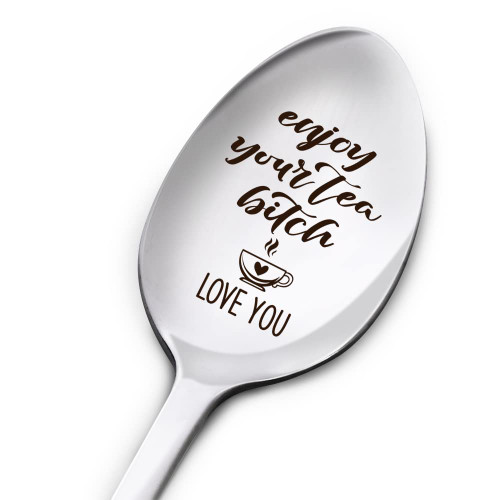 Friendship Spoon Gifts for Women Friends, Enjoy Your Tea, Sister Gifts from Sister, Birthday Thanksgiving Christmas Gifts for Tea Lover Besties Best Friends Bff, Engraved Stainless Steel Tea Spoon