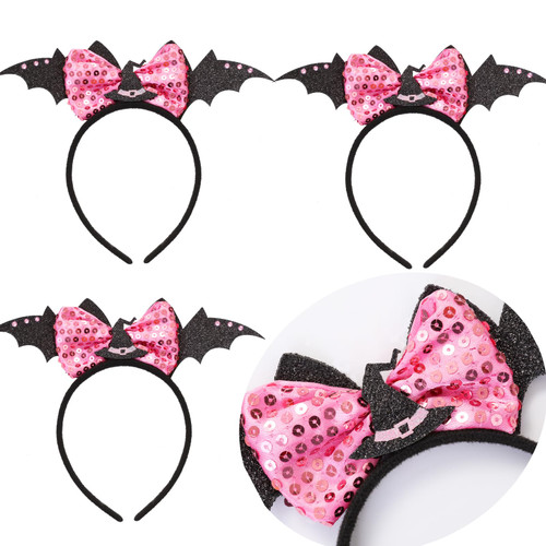 4 Pack Pink Halloween Bat Headband for Girls Halloween Bat Headband Set Halloween Bow Bat Witch Hat Hair Hoop Halloween Headpiece Halloween Hair Accessories Cosplay Dress up Costume Party Favors