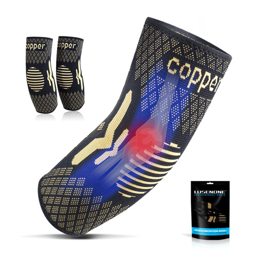 2 Pack Copper Elbow Brace for Tendonitis and Tennis Elbow, Elbow Compression Sleeve, Tennis Elbow Brace for Women and Men Support for Golfers Elbow Pain Relief,Arthritis,Bursitis,Weightlifting